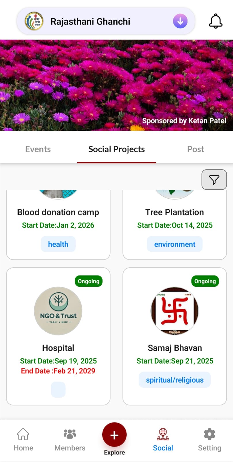 Social Projects Listing